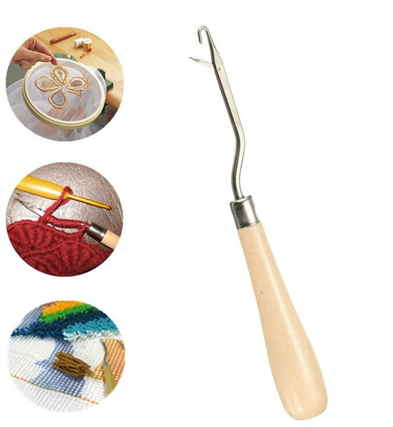 Wooden Latch Hook Tool - Bent Latch Hook - Wood Handle - Rug Tool - Carpet Making - 6.3 inches