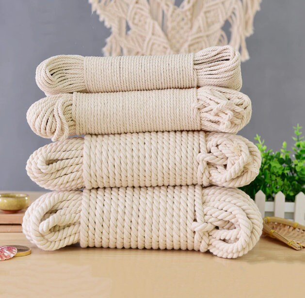 เชือกฝ้ายธรรมชาติ - เชือกงานฝีมือนุ่ม - เชือกทำแมคราเม DIY - อุปกรณ์ทอผ้า ผูกปม เชือกบิดสำหรับทำเครื่องประดับลูกปัด งานแมคราเมงานฝีมือ