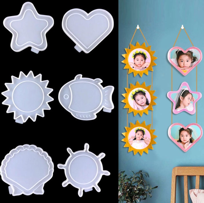 แม่พิมพ์กรอบรูปเรซิน แบบแขวน - แม่พิมพ์เรซินสำหรับหล่อกรอบรูป ดาว หัวใจ กะลาสี แม่พิมพ์ซิลิโคนอีพ็อกซี่สำหรับตกแต่งบ้าน DIY