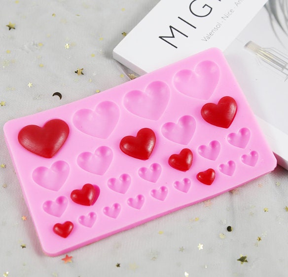 Silicone Heart Mold - Resin, Sugar, Chocolate, Wax, Soap, Candy Mold - Mini Heart - Polymer Clay, Ice Mold, Resin Supplies - Puffy Craft