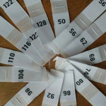 50 White Clothing Size Labels - Number Woven Size Tag - T-Shirt Size Tabs - Folded Labels - 50 56 62 68 74 80 86 92 98 104 110 116 122 128