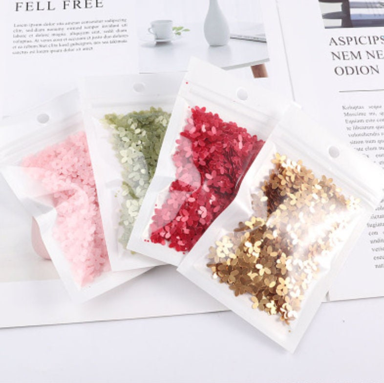 เลื่อมดอกไม้ - สีขาว ชมพู แดง ทอง เงิน - เลื่อมดอกไม้ - เลื่อมสำหรับเย็บผ้า DIY, เลื่อมหลวม, งานคราฟต์สแครปบุ๊ก