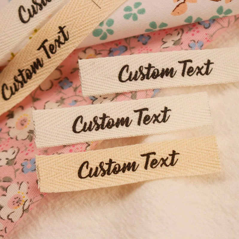 Etichette per Abbigliamento Personalizzate - Etichette Personalizzate per Maglieria, Nastro in Cotone Twill, Etichetta Fatta a Mano, Accessorio per Cucito - Bianco Naturale