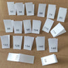 50 White Satin Clothing Size Labels - Number Woven Size Tag - T-Shirt Size Tabs - Folded Labels - 50 56 62 68 74 80 86 92 98 104 110 116 122
