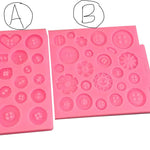 แม่พิมพ์กระดุม - แม่พิมพ์กระดุมขอบ 2 รู 4 รู ยืดหยุ่นซิลิโคนสำหรับงานฝีมือ, ดอกไม้, หัวใจ, เครื่องประดับ, สแครปบุ๊กกิ้ง, เย็บผ้า, เรซิ่น, ดินเหนียว