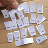 50 White Satin Clothing Size Labels - Number Woven Size Tag - T-Shirt Size Tabs - Folded Labels - 50 56 62 68 74 80 86 92 98 104 110 116 122