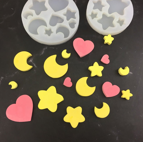 Star Moon Heart Mould, Versatile Food Safe and Resin Mold, Cake Decoration, Sugar Craft, Resin, Jewellery Making, Chocolate Polymer Clay