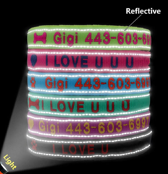 Personalized Dog Collar, Custom Collar Embroidered with Pet Name Phone Number, Reflective Pet Collar, Dog Collar, Small Medium Large Dogs