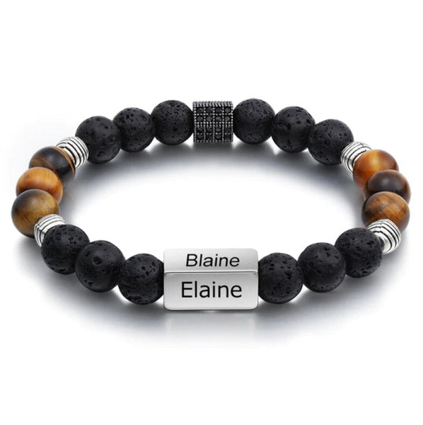 Custom Beaded Bracelet for Men Women - Personalized Beaded Bracelet - Name Bracelet - Customized Gift for Him Her - Engraved Stone Bracelet