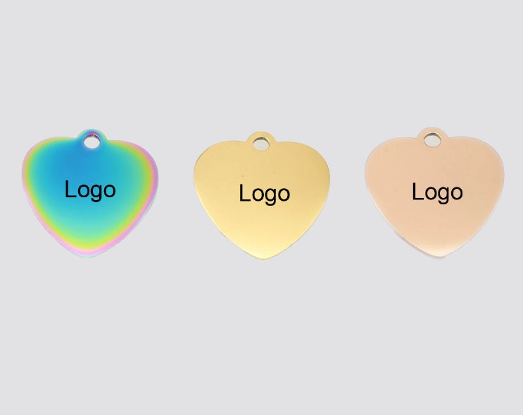 Custom Stainless Steel Charm, Heart Rose Gold Silver Personalized Charm, Logo Charm, Laser Engraved Charm Beads For Jewelry Bracelets Making