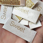 1000 Custom Clothing Labels -  Black Satin Gold Fabric Sew in Sew on Labels Personalized Cloth Tags for Clothes Cloth Labels Sewing