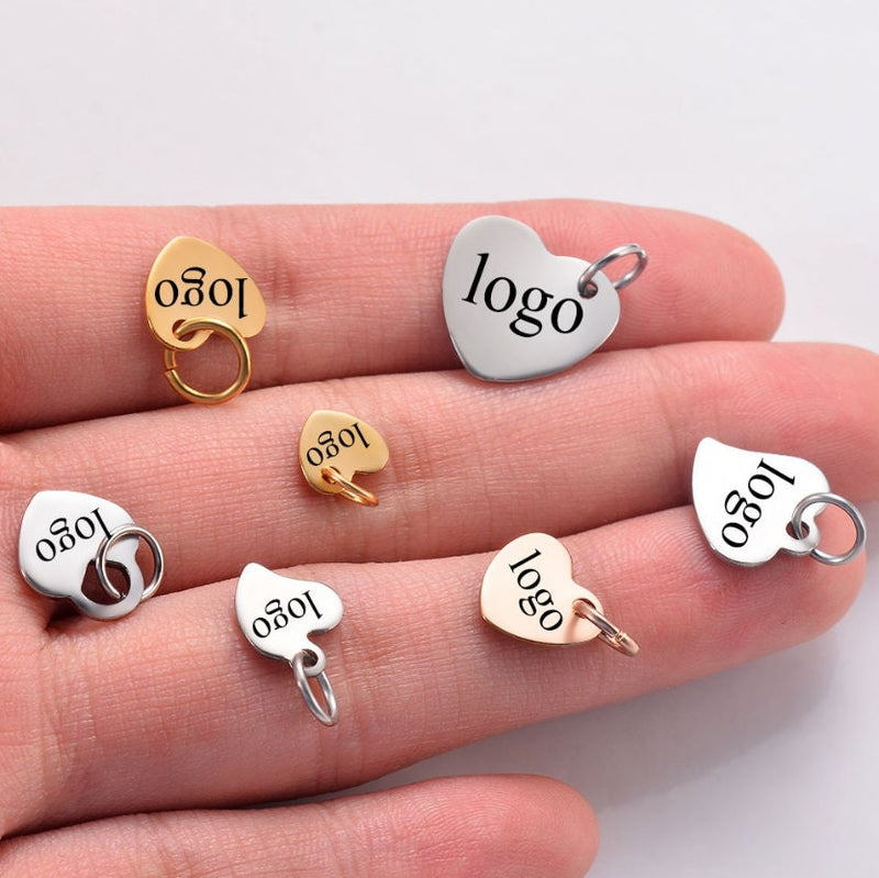 30 Custom Heart Charm Stainless Steel Rose Gold Silver Personalized Charm Logo Charm Beads Engraved Charm Beads For Jewelry Bracelets Making