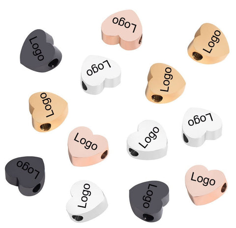 Personalized Beads - Engraved Heart Beads - Custom Spacer Beads Stainless Steel Metal Edelstahlperlen Silber Gravur Jewelry Bracelet Making