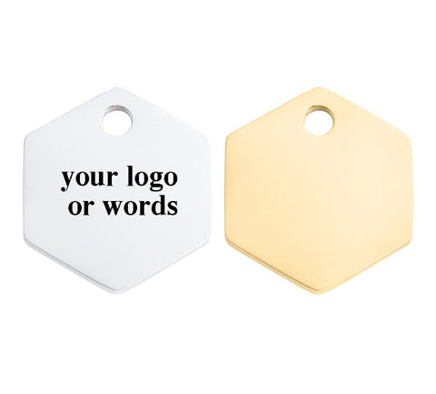 50 Custom Charm, Gold Silver Personalized Charm, Hexagon Charm, Logo Charm Beads, Laser Engraved Charm Beads For Jewelry Bracelets Making