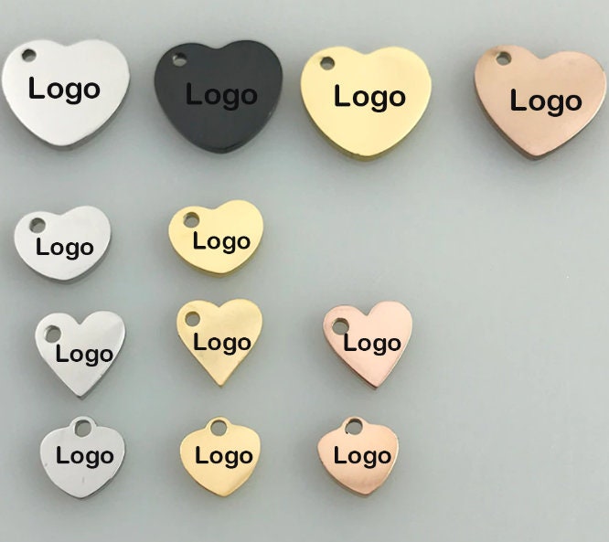 Heart Personalized Charm, Custom Stainless Steel Charm Rose Gold Silver, Logo Charm, Laser Engraved Charm Beads For Jewelry Bracelets Making