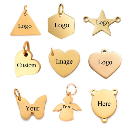 5 Custom, Gold Silver Personalized Charm, Logo Charm, Laser Engraved Charm Beads For Jewelry Bracelets Making, Angel Star Butterfly Heart