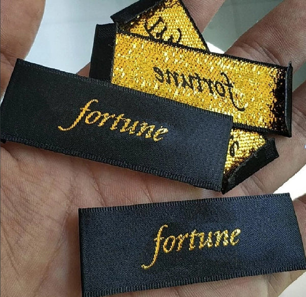 1000 Custom Clothing Labels -  Black Satin Gold Fabric Sew in Sew on Labels Personalized Cloth Tags for Clothes Cloth Labels Sewing