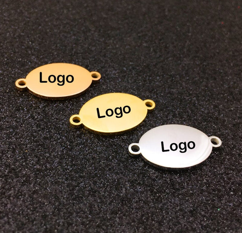 50 Personalized Charm, Jewelry Making Gold Silver Custom Charm, Oval Stainless Steel Logo Charm Beads, Laser Engraved Beads For Bracelets