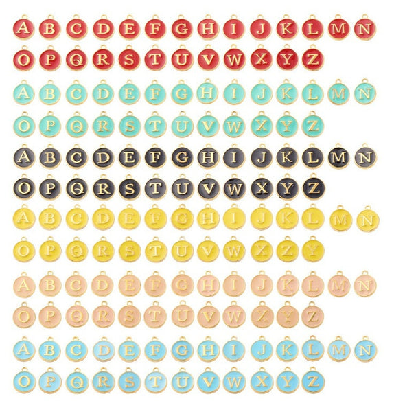 Alphabet Letter Charms - Round Initial Charms - Double Sided Letter Beads for Jewelry Making Bracelet Charm Necklace Earring Keychain Charm