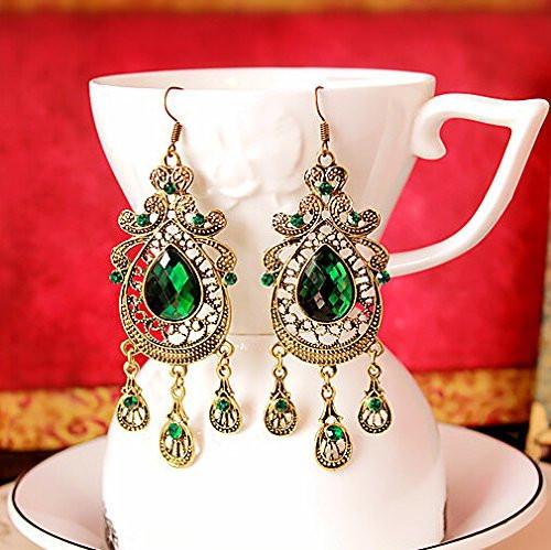 Jewelry - Lightningstore European And American Retro Style Palace Green Water Drop Earrings Exaggerated Female Long Section Of Large Earrings For Women