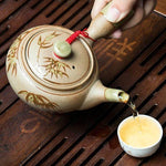 Kitchen - LightningStore Bamboo Flower Pattern Tea Pot Cup Glass Kettle - Made Of Ceramic Clay - A Must Have For Tea Lovers