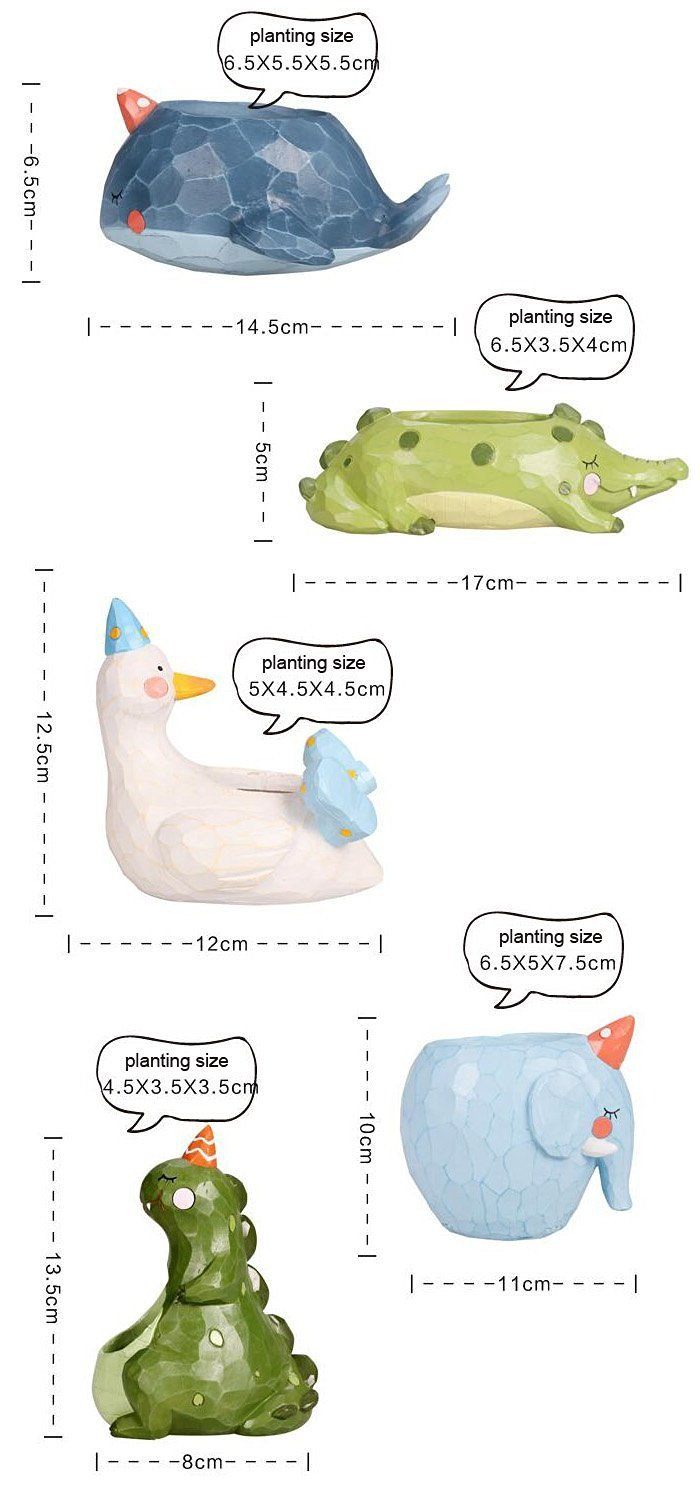 Lawn & Patio - LightningStore Cute Blue Elephant Whale Green Dinosaur Unicorn Alligator Crocodile White Duck Succulent Plants Pot Personalized Office House Balcony Landscape Creative Decorative Flower