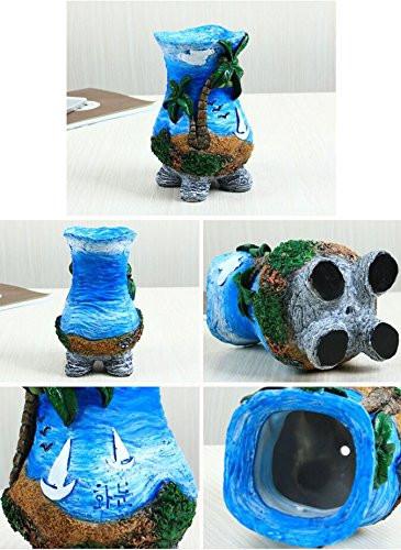 Lawn & Patio - LightningStore Cute Blue Ocean Palm Trees Succulent Plants Pot Microlandschaft Personalized Office House Balcony Landscape Pot Creative Decorative Flower Pots