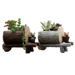 Lawn & Patio - LightningStore Cute Brown Gray Grey Log Succulent Plants Pot Microlandschaft Personalized Office House Balcony Landscape Pot Creative Decorative Flower Pots
