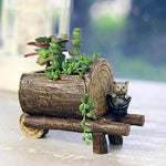 Lawn & Patio - LightningStore Cute Brown Gray Grey Log Succulent Plants Pot Microlandschaft Personalized Office House Balcony Landscape Pot Creative Decorative Flower Pots