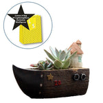 Lawn & Patio - LightningStore Cute Brown Grey Gray Ship Boat House Succulent Plants Pot Microlandschaft Personalized Office House Balcony Landscape Pot Creative Decorative Flower Pots + Mini Figures Set Bundle