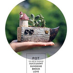Lawn & Patio - LightningStore Cute Brown Grey Gray Ship Boat House Succulent Plants Pot Microlandschaft Personalized Office House Balcony Landscape Pot Creative Decorative Flower Pots + Mini Figures Set Bundle