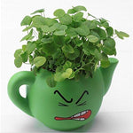 Lawn & Patio - LightningStore Cute Green Pink Blue Yellow Happy Angry Face Flower Plant Tea Pot Succulent Box Planter Flower Pot Eco Bottle Miniature Miero Landscape Vivaria Plants Pot