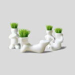 Lawn & Patio - LightningStore White Hip Sitting Standing Bending Akimbo 4 Shapes DIY Mini Novel Bonsai Grass Doll Hair Lazy Man Succulent Plants Pot