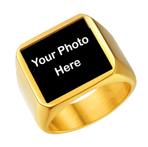 Engraved Photo Ring - Personalized Ring - Custom Signet Ring Name Ring for Men Women - Design Your Own Ring