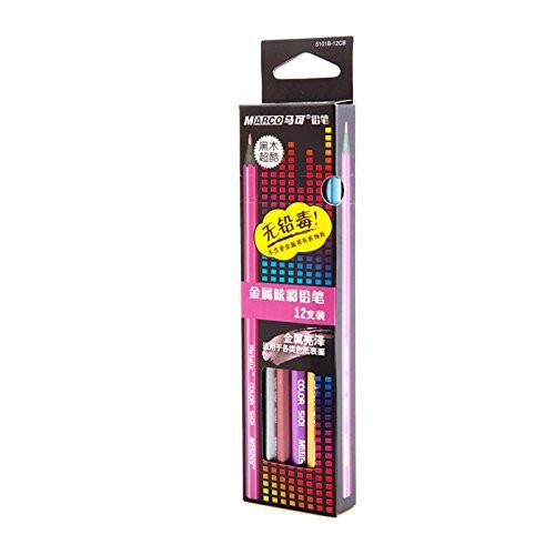 Office Product - LightningStore Marco 12 Colors Black Wood Metallic Colored Pencils Lapis De Cor Student Professional Drawing Pencil