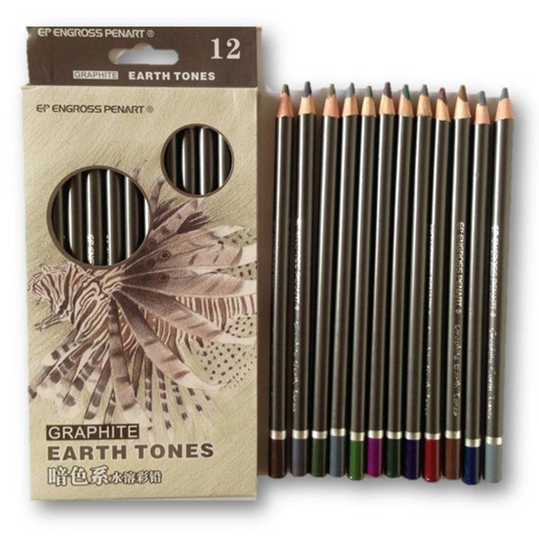 Office Product - LightningStore Peroci Black Wood Graphite Earth Tone Professional Soluble Watercolor Colored Pencils- Colored Pencils 12 -Colored Pencils 12 Count- Colored Pencils In Bulk- Colored Pencils Classpack