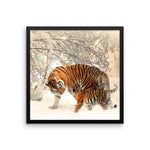 Tiger And Baby Cub In Snow Framed Photo Poster Wall Art Decoration Decor For Bedroom Living Room