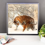 Tiger And Baby Cub In Snow Framed Photo Poster Wall Art Decoration Decor For Bedroom Living Room