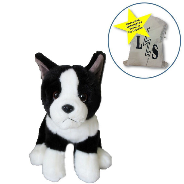 Toy - LightningStore Adorable Black And White Shar Pei Dog Puppy Dolls Realistic Looking Stuffed Animal Plush Toys Plushie Children's Gifts Animals + Toy Organizer Bag Bundle