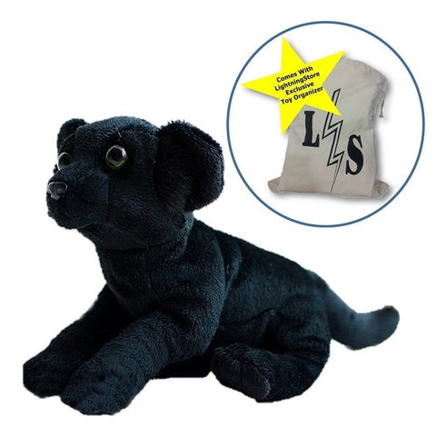 Toy - LightningStore Adorable Cute Baby Black Panther Dog Puppy Doll Realistic Looking Stuffed Animal Plush Toys Plushie Children's Gifts Animals + Toy Organizer Bag Bundle