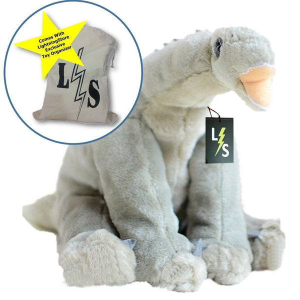 Toy - LightningStore Adorable Cute Gray Long Neck Brachiosaurus Dinosaur Doll Realistic Looking Stuffed Animal Plush Toys Plushie Children's Gifts Animals + Toy Organizer Bag Bundle