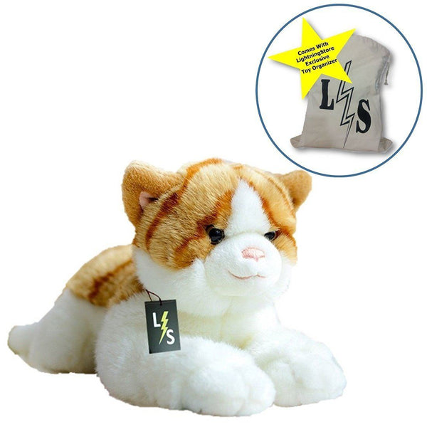 Toy - LightningStore Adorable Cute Orange And White Tiger Stripped Cat Kitten Stuffed Animal Doll Realistic Looking Plush Toys Plushie Children's Gifts Animals + Toy Organizer Bag Bundle
