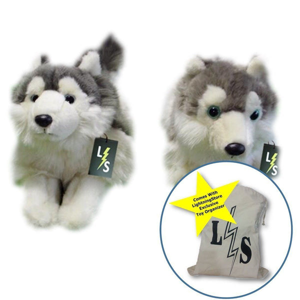 Toy - LightningStore Adorable Cute Sleeping Lying Siberian Husky Puppy Brothers Dog Doll Stuffed Animal Doll Realistic Looking Plush Toys Plushie Children's Gifts Animals + Toy Organizer Bag Bundle