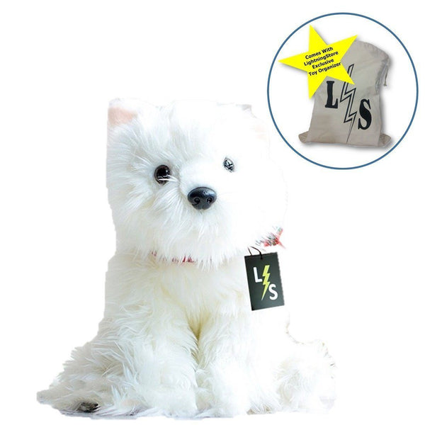 Toy - LightningStore Adorable Cute West Highland White Terrier Puppy Baby Dog Doll Realistic Looking Stuffed Animal Plush Toys Plushie Children's Gifts Animals + Toy Organizer Bag Bundle
