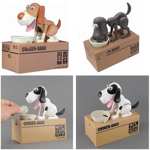 Toy - Lightningstore Automatic Brown Black And White Dog Puppy Coin Piggy Bank Box For Kids - Your Pet Will Come Out And Get Your Coin - Excellent For Encouraging Money Saving For Your Kids