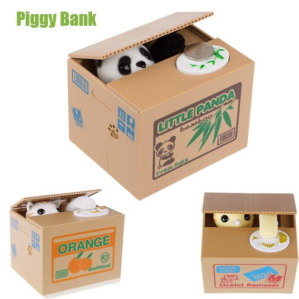 Toy - Lightningstore Automatic White Yellow Cat Panda Coin Piggy Bank Monkey Box For Kids - Your Pet Will Come Out And Get Your Coin - Excellent For Encouraging Money Saving For Your Kids