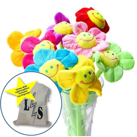 Toy - LightningStore Cute 8 Pieces Set Colorful Red Yellow Blue Pink Purple Green Flower Bouquet Sunflower Plant Doll Realistic Looking Plush Toys Plushie Children's Gifts Animals + Toy Organizer Bundle