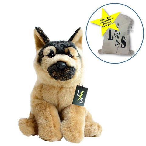 Toy - New Release!! LightningStore Cute German Shepard Dog Doll Realistic Looking Stuffed Animal Plush Toys Plushie Children's Gifts Animals + Toy Organizer Bag Bundle