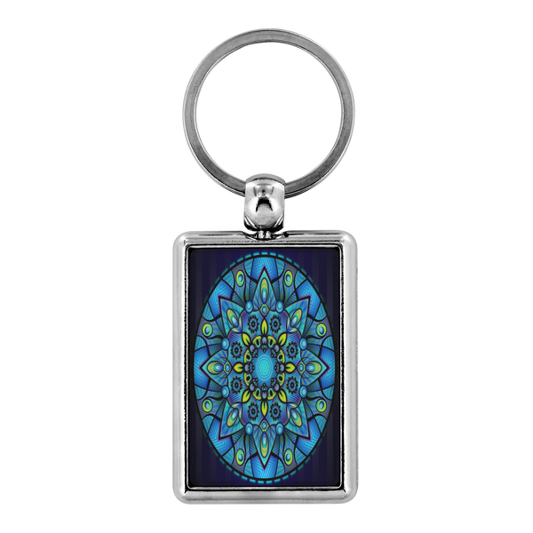 Blue Flower of Life Mandala Keychain - Spiritual Sacred Geometry Keychain - Yoga Keychain