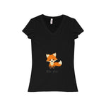 V-neck - The Cute Adorable Red Fox Women's Jersey Short Sleeve V-Neck Tee